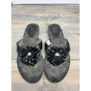 Womens Coach Skye Leather Strapped Thong Sandals Size 9 Black